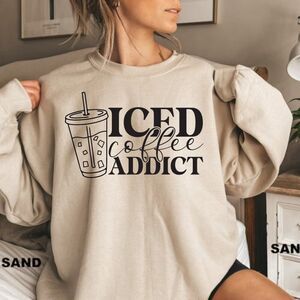 Iced Coffee Addict NEW tan crewneck sweatshirt
